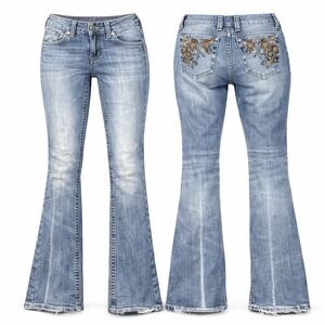 Miss Me Signature 30 Boot Stretch Embellished THICK STITCH WHISKERING Jeans